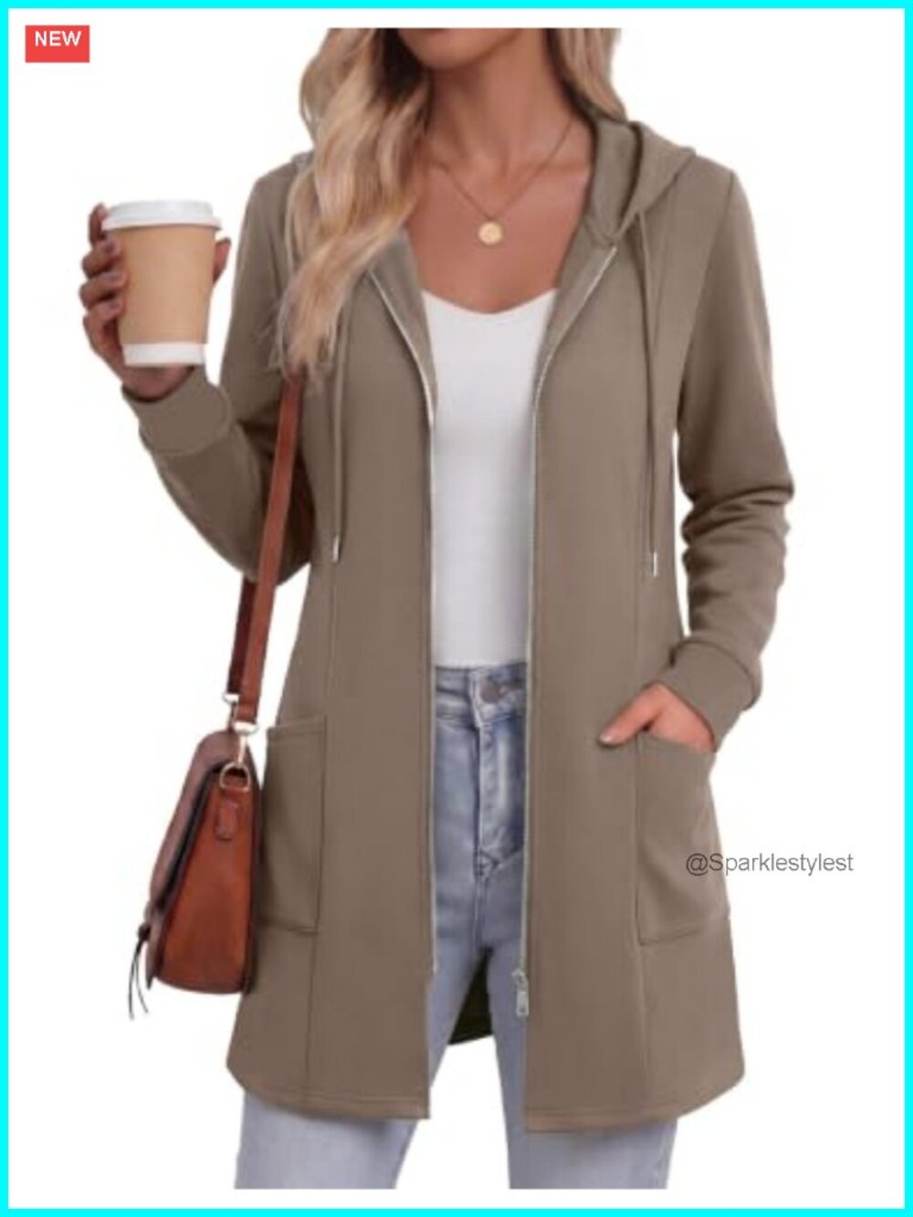 Women's Zip Up Hoodie with Pocket, Soft Fleece Lined Mid-Length Sweatshirt